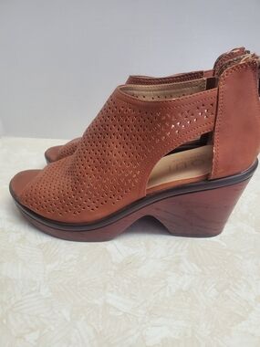 Soul Naturalizer Brown Perforated Leather Peep-Toe Wedge Sandal